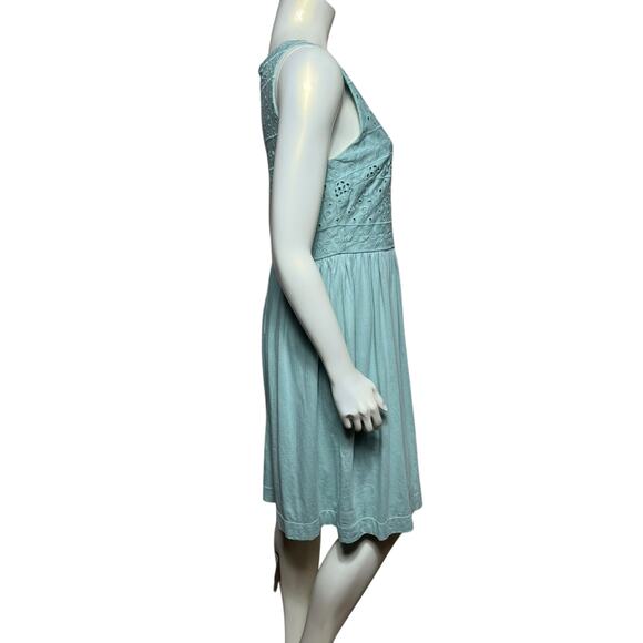 LOFT Mint Green Embroidered Sleeveless Dress, Size 8, Cotton-Modal Blend - Picture 4 of 9